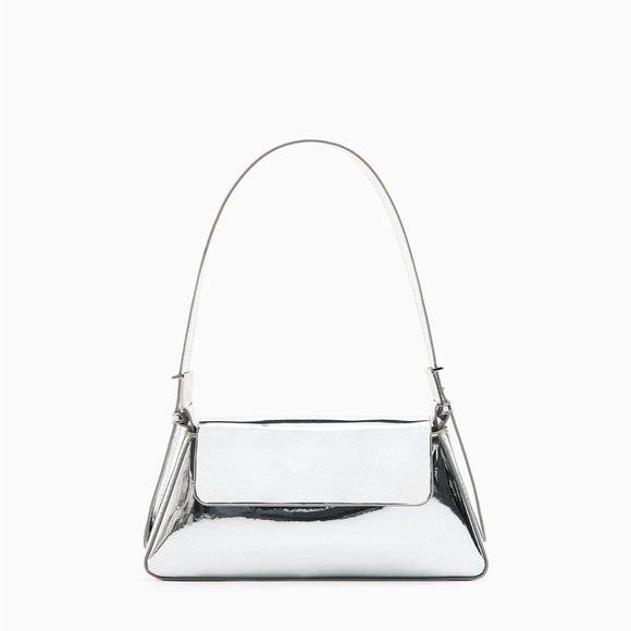 Zara Bags Zara New Woman Minimalist Shoulder Bag With Flap Silver